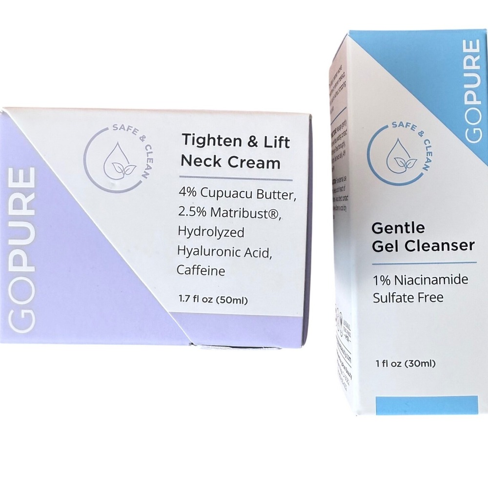 goPure Tighten & Lift‎ Neck Cream 1.7oz and Gentle Gel Cleanser 1oz Skincare Set